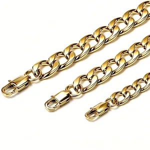 Hip Hop Stainless Steel Cuban Link Chain Necklace For Men Women Gold Silver Black Plated Lobster Clasp Punk Streetwear Jewelry Bracelet