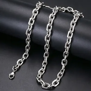 Detailed view of heavy duty stainless steel paperclip chain necklace with lobster clasp
