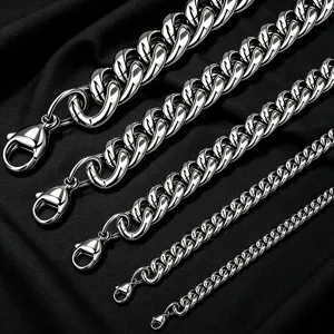 Miami Cuban Link Chain Necklace For Men Women Stainless Steel Vacuum Gold Plated Hiphop Punk Thick Metal Chain Fashion Jewelry