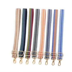 Bandoulière de Sac de Remplacement Réglable en Polyester Tissé à Rayures pour Sacs à Main et Téléphone Portable avec Crochets Métalliques