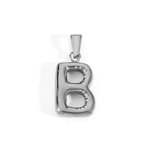 Stainless steel capital letter B pendant for DIY jewelry, silver finish detail view.