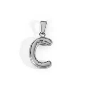 Polished stainless steel capital letter C pendant with decorative star engraving details