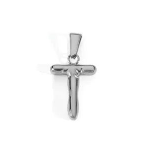 Detailed macro view of textured stainless steel letter T pendant with a glossy metallic finish