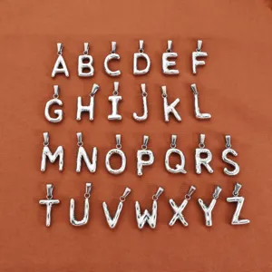 Set of 26 silver stainless steel balloon-style uppercase letter pendants for DIY jewelry
