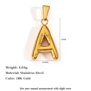Chunky 18K gold plated stainless steel letter A pendant for DIY jewelry making accessories