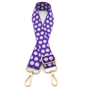 Tracolla di ricambio viola a pois regolabile con ganci dorati per borse e borsette