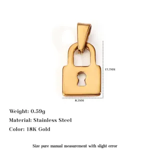 Detail view of 18K gold plated stainless steel lock pendant showing 12.2mm height