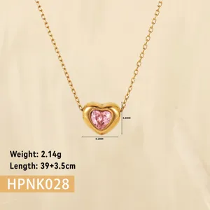 Detailed view of heart pendant necklace with pink crystal and weight specifications