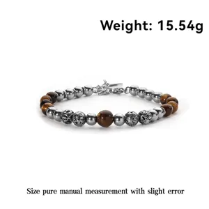 Elegantes handgefertigtes Armband aus Tigerauge und Lavastein mit Metallperlen für Herren