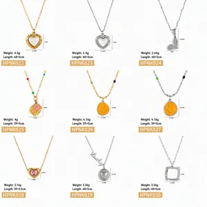 Assorted stainless steel necklaces with heart and smiley face pendants for women