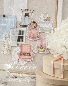 Vintage sprookjesachtige dierenstickers uit de Rococo Sweet Dream-serie voor DIY.