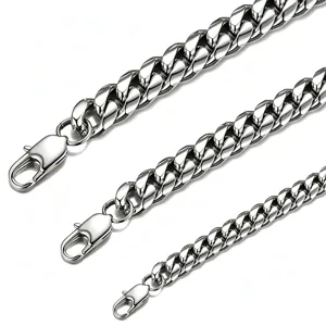 Hip Hop Heavy Duty Stainless Steel Cuban Link Chain Necklace Bracelet For Men Women Polished Silver Gold Black Jewelry