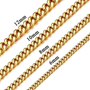 Comparison of 18K gold plated Cuban link chains in 6mm, 8mm, 10mm, and 12mm widths