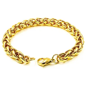 High-quality gold PVD stainless steel wheat chain bracelet for men with lobster clasp