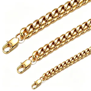 18K gold plated stainless steel Cuban link necklaces in various thicknesses for men