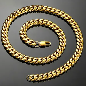 Detailed view of heavy 18K gold-plated stainless steel Cuban link chain with metallic shine