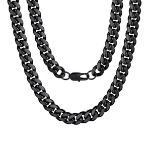 Close-up of black Cuban link necklace with secure lobster claw clasp for men