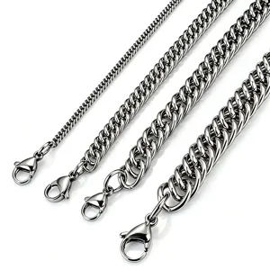 Stainless Steel Thick Cuban Link Chain Unisex Hip Hop Polished Metal Curb Chain Necklace Bracelet DIY Jewelry For Men Women