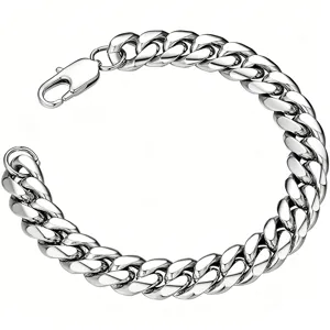 Durable high-quality thick stainless steel Cuban link bracelet for men with lobster clasp