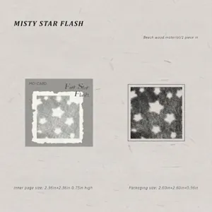 Detailed specifications of the Misty Star Flash beech wood stamp for scrapbooking