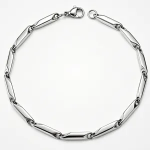 Detail view of silver-tone stainless steel rhombus link chain necklace for men and women