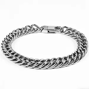 Stainless Steel Cuban Link Chain Bracelet Necklace For Men Women Hip Hop Double Woven Polished Silver Punk Jewelry Gift