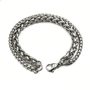Detailed macro view of a heavy-duty silver stainless steel double-layer chain