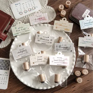 Set of small forest series beech wood stamps for creative journal decoration.