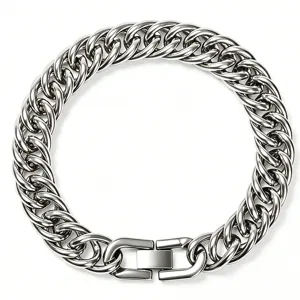 Men Wide Cuban Link Chain Necklace Bracelet Hip Hop Polished Stainless Steel Thick Chain Jewelry For Men Women Geometric Square Clasp Streetwear Fashion Accessories