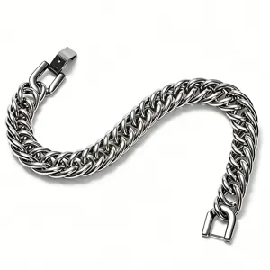 Chunky stainless steel Cuban link bracelet with secure square clasp in high-polish silver.