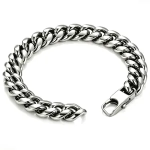 High polished wide stainless steel Cuban link chain bracelet for men hip hop jewelry