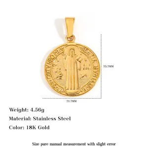 Specifications of 18K gold plated stainless steel religious medal pendant jewelry.