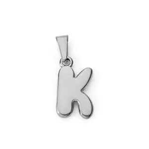 Ciondolo lettera K in acciaio inossidabile lucido a specchio argento per gioielli fai da te