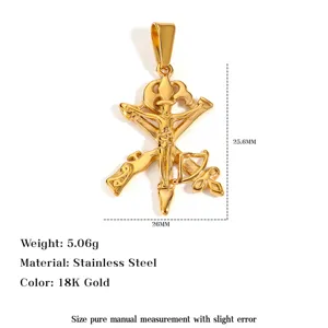 Detailed dimensions and specs for vintage 18K gold plated stainless steel cross pendant