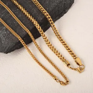 Golden stainless steel braided wheat chains in various thicknesses for hip-hop style