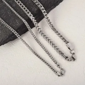 High-quality silver hip-hop stainless steel braided wheat chain necklaces in various widths