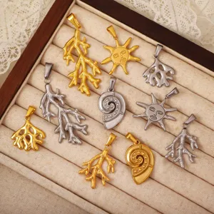 Roestvrij Staal Oceaan Marine Koraal Conch Zon Gezicht Charms Verguld Hanger Voor DIY Ketting Oorbel Sieraden Maken Ambachten Componenten