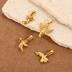 Stainless Steel Cupid Angel Pendant With 18K Gold Plated Wings Jewelry Charms For Necklace Making Retro Mythology Accessory