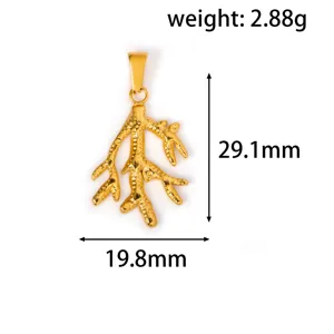 Gedetailleerd overzicht van de gouden koraaltak hanger met 2,88g gewicht en 29,1mm lengte