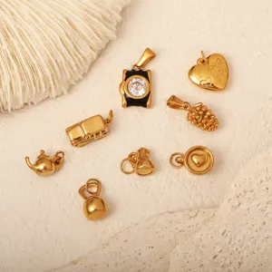 Stainless Steel 18K Gold Plated DIY Pendant Charm Jewelry Making Camera Car Heart Coffee Cup Tea Pot Accessories For Women Men
