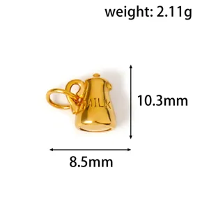 Detailed view of 18k gold plated stainless steel milk jug charm with dimensions and weight