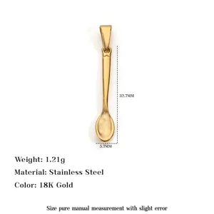 Detailed view of gold stainless steel spoon pendant with 32.7mm length and 1.21g weight.