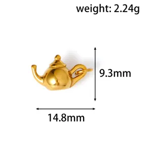 Detailed dimensions for the 18k gold plated stainless steel teapot pendant charm