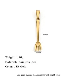 Detailed dimensions of 18K gold-plated stainless steel fork pendant for DIY necklace