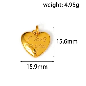 Detailed view of 18k gold plated stainless steel heart pendant with dimensions and weight