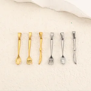 Stainless Steel Tableware Pendant Mini Spoon Fork Knife Pendant Only Without Chain For DIY Necklace Jewelry Making Accessories