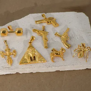 Stainless Steel Hip Hop Pendant Retro Egyptian Pyramid Pharaoh Cross Barbell Spider Pistol Charms Gold Silver Plated Electroplated Jewelry Pendants For Men Women
