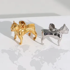 Close-up of stainless steel French Bulldog pendants in gold and silver finish