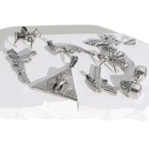 Stainless steel hip-hop pendants featuring pharaoh pyramid, handguns and spider designs