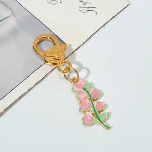 Detailed view of the pink floral enamel pendant featuring a gold heart-shaped clasp
